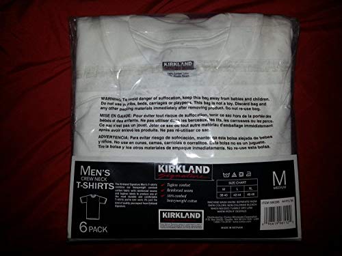 Kirkland Signature Men's 6-Pack Crew Neck T-Shirts 100% Cotton Tagless, Size L