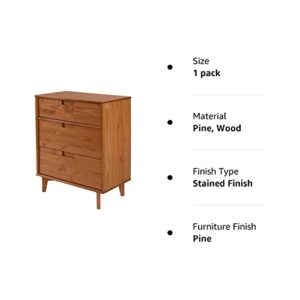 Walker Edison 3 Drawer Mid Century Modern Wood Dresser Bedroom Storage Drawer and Shelf Bedside End Table, 3 Drawer, Caramel