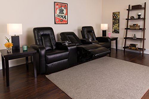 Flash Furniture Eclipse Series 3-Seat Reclining Black LeatherSoft Theater Seating Unit with Cup Holders