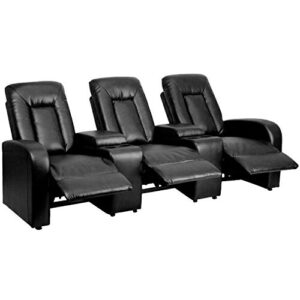 Flash Furniture Eclipse Series 3-Seat Reclining Black LeatherSoft Theater Seating Unit with Cup Holders