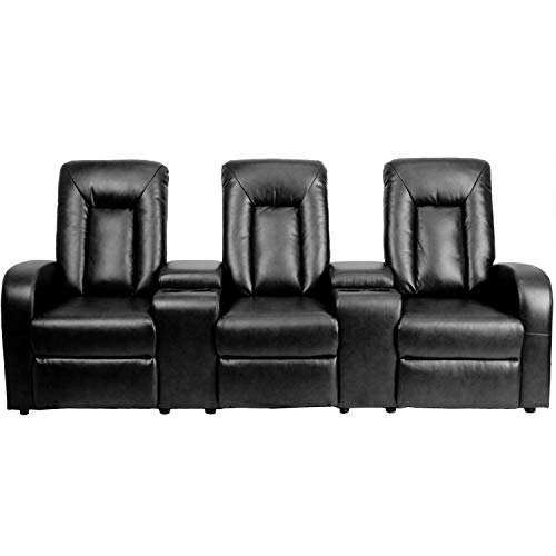 Flash Furniture Eclipse Series 3-Seat Reclining Black LeatherSoft Theater Seating Unit with Cup Holders