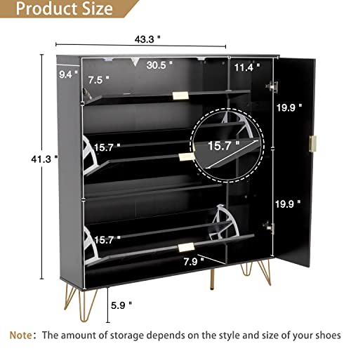 ANBUY Shoe Cabinet, Free Standing Tipping Bucket Shoes Cabinets, Shoes Storage Cabinet with 3 Flip Drawers and Storage Shelves, Narrow Shoe Rack Cabinet for Entryway, Modern Shoes Organizer