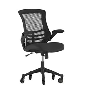 flash furniture kelista mid-back black mesh swivel ergonomic task office chair with flip-up arms and transparent roller wheels, bifma certified