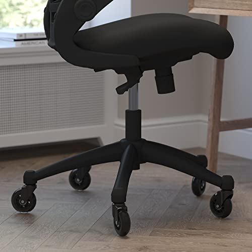 Flash Furniture Kelista Mid-Back Black Mesh Swivel Ergonomic Task Office Chair with Flip-Up Arms and Transparent Roller Wheels, BIFMA Certified