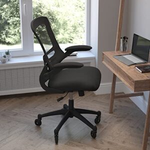 Flash Furniture Kelista Mid-Back Black Mesh Swivel Ergonomic Task Office Chair with Flip-Up Arms and Transparent Roller Wheels, BIFMA Certified