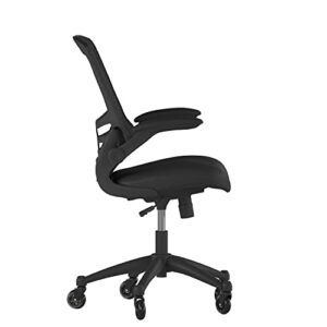 Flash Furniture Kelista Mid-Back Black Mesh Swivel Ergonomic Task Office Chair with Flip-Up Arms and Transparent Roller Wheels, BIFMA Certified