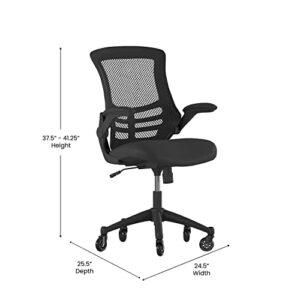 Flash Furniture Kelista Mid-Back Black Mesh Swivel Ergonomic Task Office Chair with Flip-Up Arms and Transparent Roller Wheels, BIFMA Certified