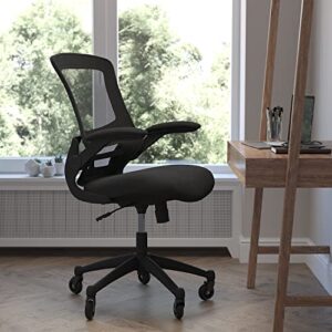 Flash Furniture Kelista Mid-Back Black Mesh Swivel Ergonomic Task Office Chair with Flip-Up Arms and Transparent Roller Wheels, BIFMA Certified