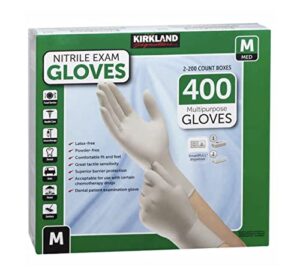 kirkland signature dnrbyi nitrile exam multi-purpose medium gloves latex-free, 400 count, (467120)