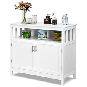giantex kitchen buffet sideboard, wooden storage server cupboard cabinet, dining room living room bar furniture 2-door console table w/ 5-position adjustable shelf & open shelf drawer cabinets (white)