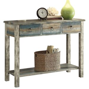 bowery hill console table in antique white and teal
