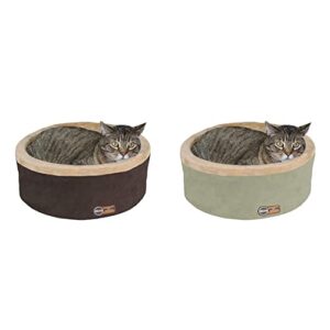 k&h pet products thermo-kitty bed heated cat bed large 20 inches mocha/tan & thermo-kitty bed heated cat bed large 20 inches sage/tan