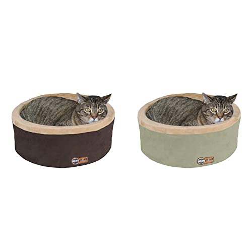 K&H Pet Products Thermo-Kitty Bed Heated Cat Bed Large 20 Inches Mocha/Tan & Thermo-Kitty Bed Heated Cat Bed Large 20 Inches Sage/Tan