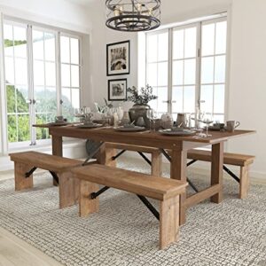 flash furniture hercules series 8′ x 40” antique rustic folding farm table and four 40.25″l bench set