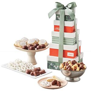harry & david tower of treats sweet chocolate truffles, popcorn gift tower