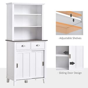 HOMCOM 67" Freestanding Buffet with Hutch, Kitchen Pantry Storage Cabinet with Sliding Doors, Drawers and Open Shelves, Adjustable Shelving, White