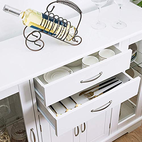 Giantex Sideboard Buffet Server Storage Cabinet W/ 2 Drawers, 3 Cabinets and Glass Doors for Kitchen Dining Room Furniture Cupboard Console Table (White)