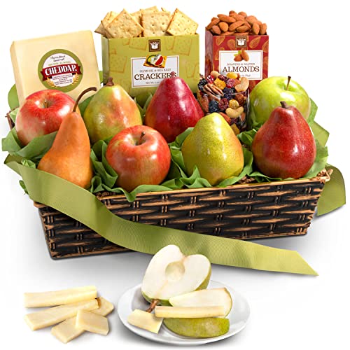 Classic Fresh Fruit Basket Gift with Crackers, Cheese and Nuts for Christmas, Holiday, Birthday, Corporate