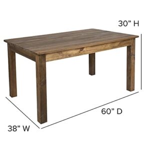 Flash Furniture 60" x 38" Rectangular Antique Rustic Solid Pine Farm Dining Table