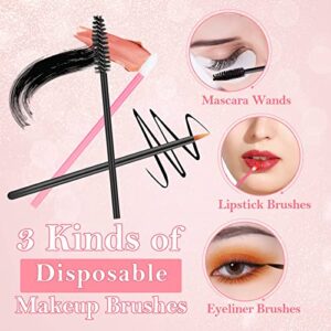 Disposable Makeup Applicators Accessories Kit with Makeup Mixing Tray Triangle Puff Makeup Artist Supplies with Mascara Wands, Lip Brushes, Hair Clips Makeup Puffs for Face with Storage Box