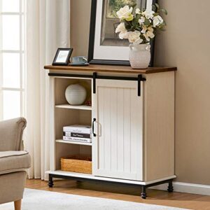wampat storage cabinet with sliding barn door,decorative farmhouse buffet cabinet coffee bar cabinet accent cabinet entryway storage table for living room,bathroom and kitchen,metal feet,35 inch,white