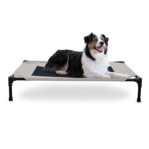 K&H PET PRODUCTS Elevated Cooling Outdoor Dog Bed Portable Raised Dog Cot Taupe/Black Large 30 X 42 X 7 Inches