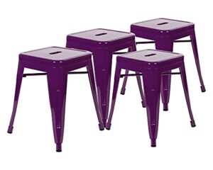 flash furniture metal dining-table height stool – backless purple commercial grade stool – 18 inch stackable dining chair – set of 4