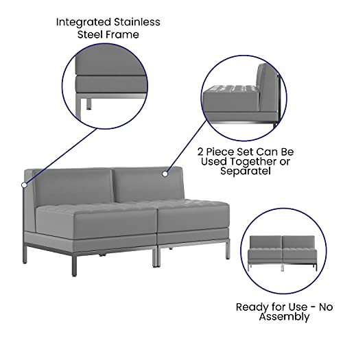 Flash Furniture HERCULES Imagination Series 2 Piece Gray LeatherSoft Waiting Room Lounge Set - Reception Bench