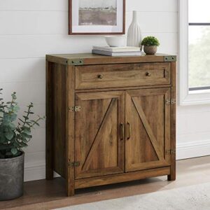 walker edison cass modern farmhouse double barn door accent cabinet, 30 inch, rustic oak