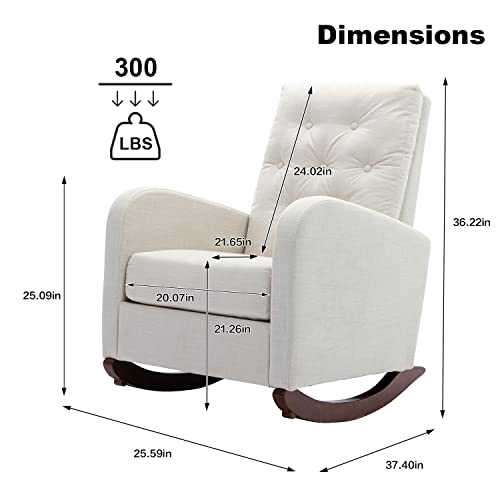 Rocking Chair Modern,Upholstered Glider Rocker Chair for Nursery,Comfy Armchair with Side Pocket for Living Room (White)