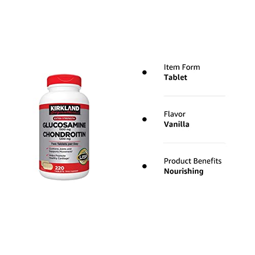 Kirkland-Signature Extra Strength Glucosamine 1500mg/Chondroitin 1200mg Sulfate - 220 Tablets, Supports Nourishing / Keeping The Joint Healthy