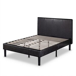 zinus gerard faux leather upholstered platform bed frame / mattress foundation / wood slat support / no box spring needed / easy assembly, queen
