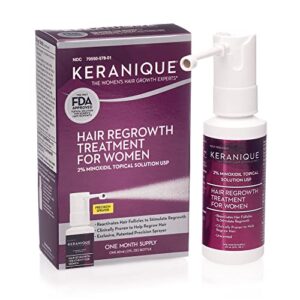 keranique hair regrowth treatment extended nozzle sprayer – 2% minoxidil, 30 day supply – regrow thicker-looking hair, helps revitalize hair follicles, 2 fl oz (pack of 1)