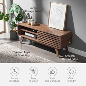 mopio Ensley Mid-Century Modern TV Stand 46" with Rounded Edges and slatted Door Design