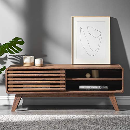 mopio Ensley Mid-Century Modern TV Stand 46" with Rounded Edges and slatted Door Design