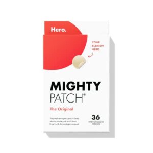 mighty patch original from hero cosmetics – hydrocolloid acne pimple patch for covering zits and blemishes, spot stickers for face and skin, vegan-friendly and not tested on animals (36 count)