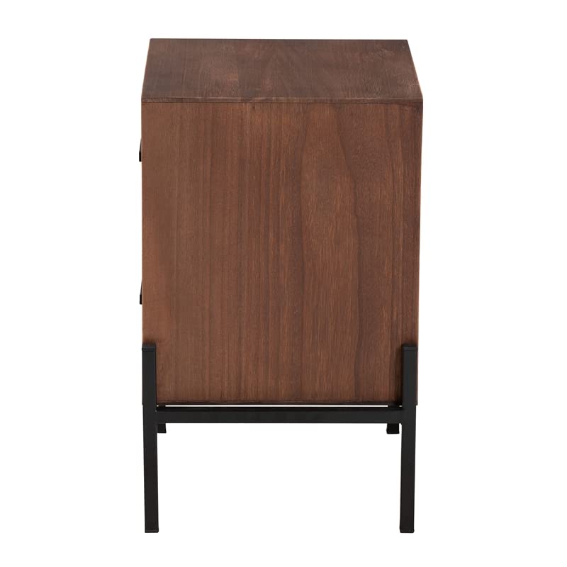 Baxton Studio Paxley Walnut Brown Wood and Beige Fabric 2-Drawer End Table