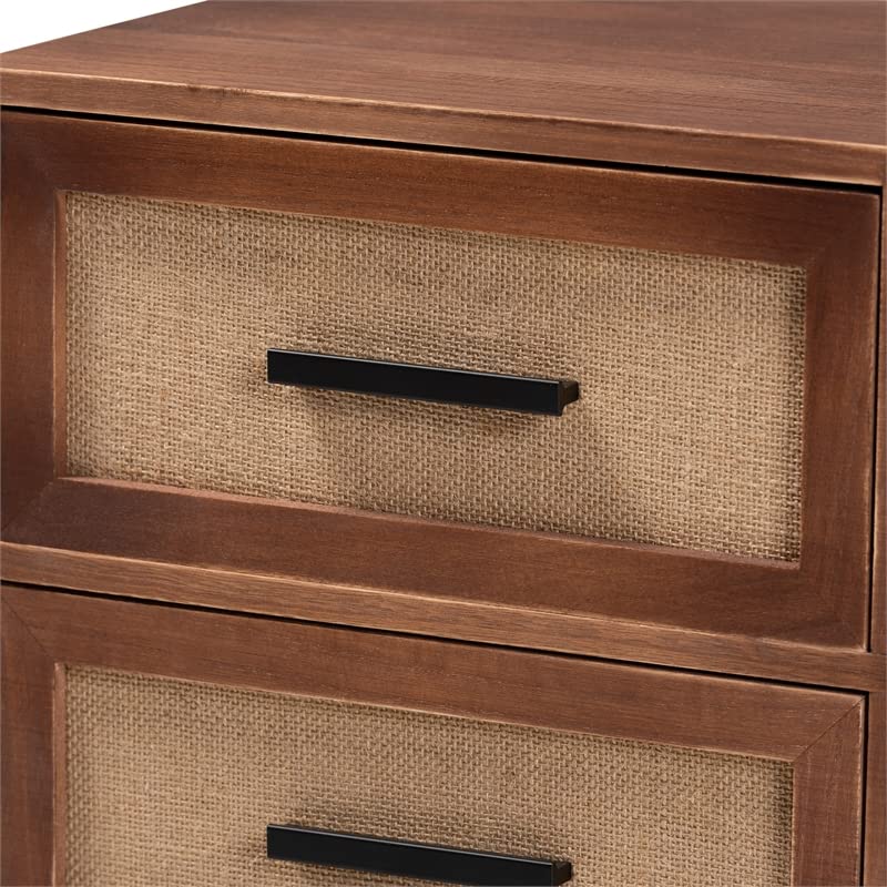 Baxton Studio Paxley Walnut Brown Wood and Beige Fabric 2-Drawer End Table