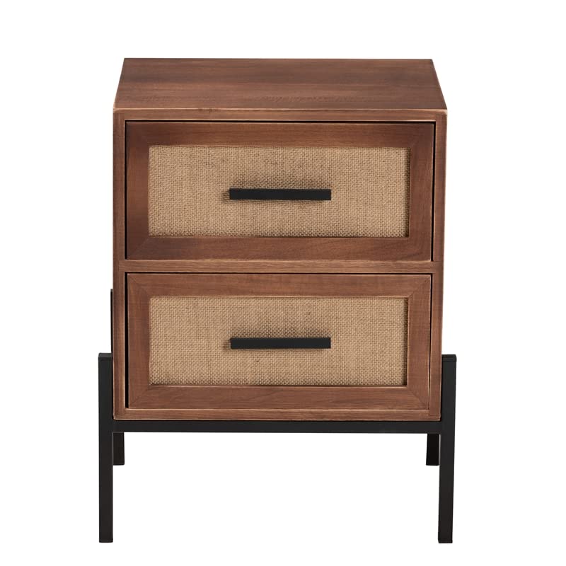 Baxton Studio Paxley Walnut Brown Wood and Beige Fabric 2-Drawer End Table