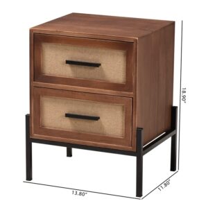 Baxton Studio Paxley Walnut Brown Wood and Beige Fabric 2-Drawer End Table