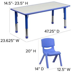 Flash Furniture 23.625''W x 47.25''L Rectangular Blue Plastic Height Adjustable Activity Table Set with 6 Chairs