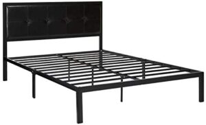 zinus cherie faux leather classic platform bed frame with steel support slats, queen