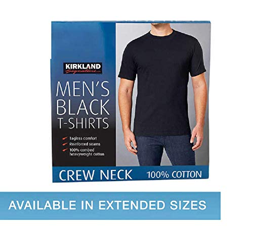 Kirkland Men's Crew Neck White T-Shirts 100% Combed Heavyweight Cotton Pack of 6 (Large, Black)