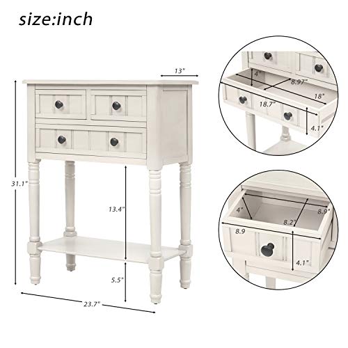 Merax Narrow Console Sofa Table Sideboard with 3 Storage Drawers and Bottom Shelf for Living Room, Entryway/Hallway, Ivory White
