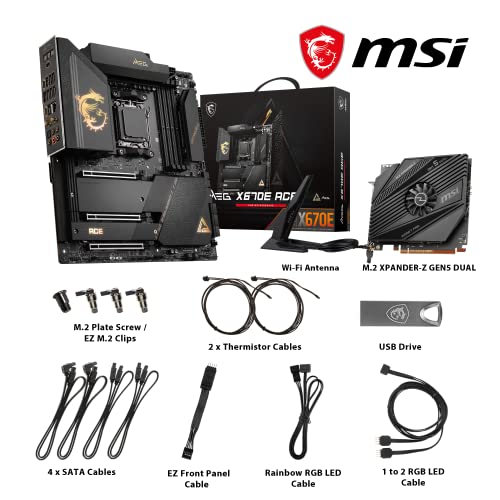 MSI MEG MEG X670E ACE Gaming Motherboard (AMD AM5, DDR5, PCIe 5.0, SATA 6Gb/s, M.2, USB 3.2 Gen 2, Wi-Fi 6E, HDMI/DP, EATX)
