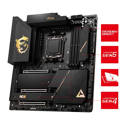 MSI MEG MEG X670E ACE Gaming Motherboard (AMD AM5, DDR5, PCIe 5.0, SATA 6Gb/s, M.2, USB 3.2 Gen 2, Wi-Fi 6E, HDMI/DP, EATX)