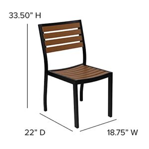 Flash Furniture 5 Piece Patio Table Set - Synthetic Teak Poly Slats - 35" Square Steel Framed Table with 4 Faux Teak Chairs