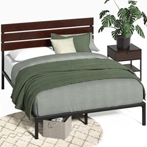 zinus figari bamboo and metal platform bed frame / mattress foundation with sturdy metal slats / no box spring needed / sustainable bamboo headboard, slatted headboard, queen