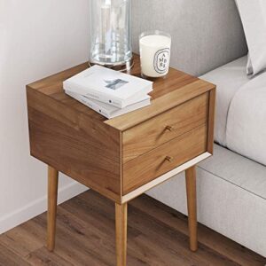Nathan James 32704 Harper Mid-Century Oak Wood Nightstand with 2-Drawers, Small Side End Table with Storage, Brown