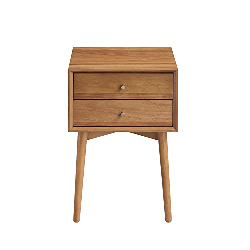 Nathan James 32704 Harper Mid-Century Oak Wood Nightstand with 2-Drawers, Small Side End Table with Storage, Brown